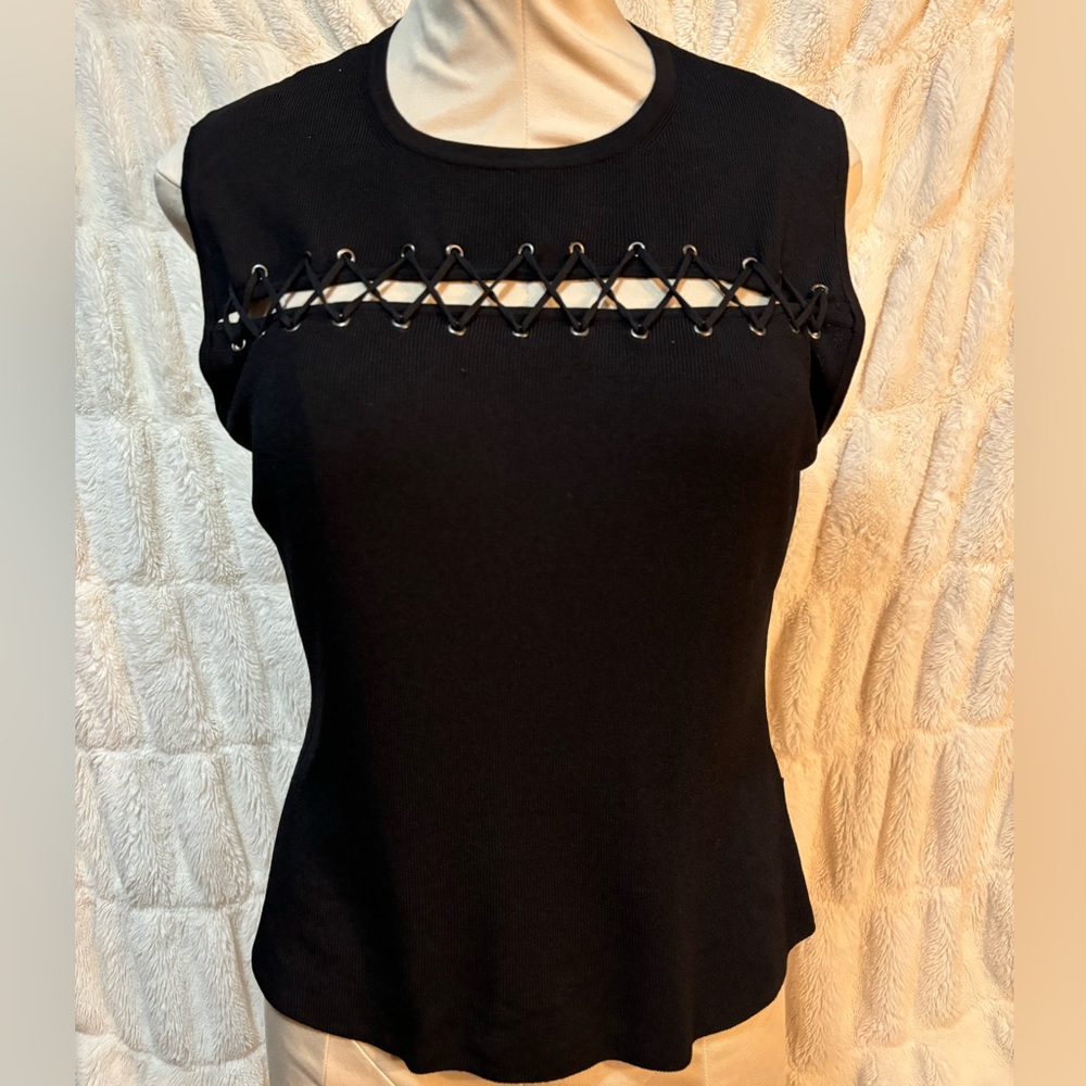 BCBG Maxazaria black laced tank top size large